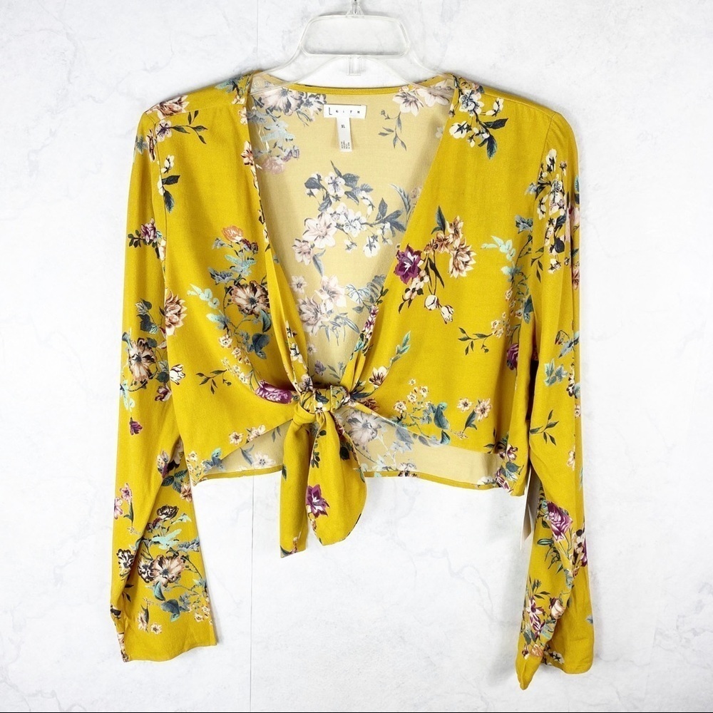 [Leith] Yellow Floral Tie Knot Crop